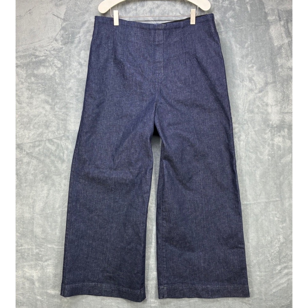SPANX Women's Wide-Leg Crop Jeans Raw Indigo Blue Stretch Denim XL